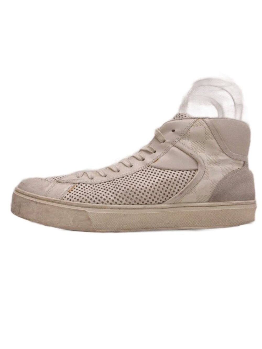 Louis Vuitton Damier High Top Sneakers Perforated Leather White 6.5